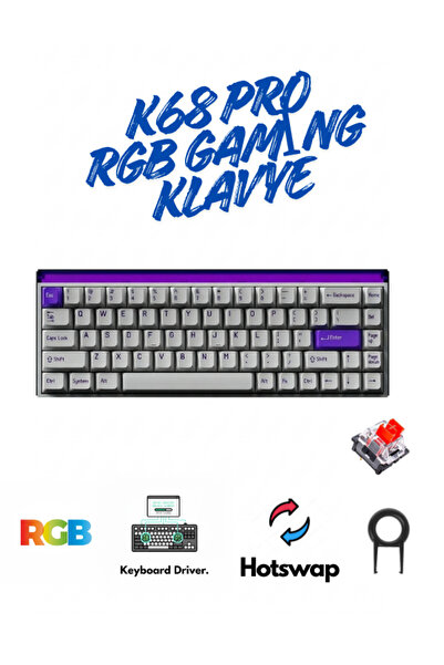 ATAsoft K68 Pro Mekanik Oyuncu Klavyesi Hotswap Red Switch Driverli Türkçe Q ...
