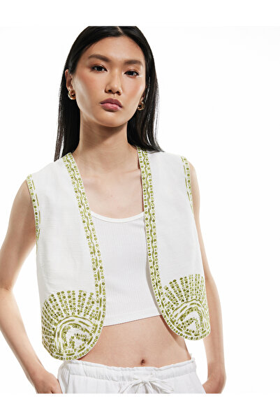 Koton Viskon-Pamuk Karışımlı Kolsuz Boncuk İşlemeli Yelek