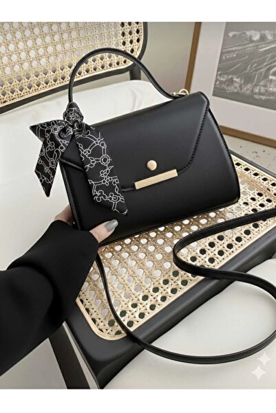 Arvelia Geantă de mână și de umăr din piele artificială neagră cu detaliu eșarfă