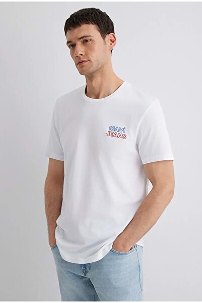 Mavi M066841 Τζιν με τύπωμα Μπλουζάκι Ανδρικό T-Shirt ΛΕΥΚΟ