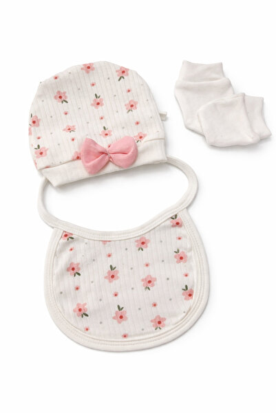 miniboncuk Crispy Floral Baby Hat, Bib and Gloves