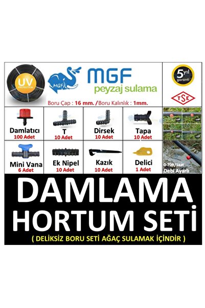 MGF PLAST Mgf 100mt. Deliksiz Damlama Sulama Borusu Malzemeleri Hazır Bahçe Hortum Sulama Seti