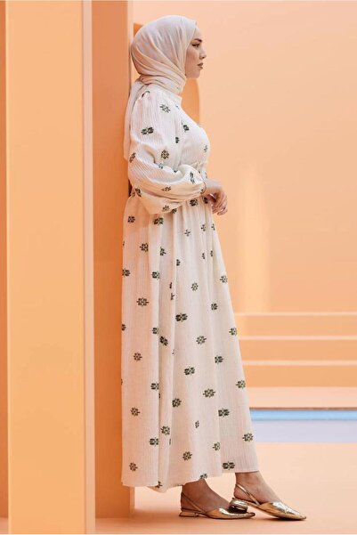 TRENDTESETTÜR KADIN KREM (KREM-SİYAH) DESENLİ ELBİSE T 74542