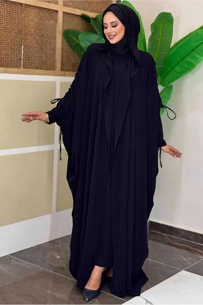 TRENDTESETTÜR KADIN SİYAH ELBİSELİ ABAYA TAKIM T 31007