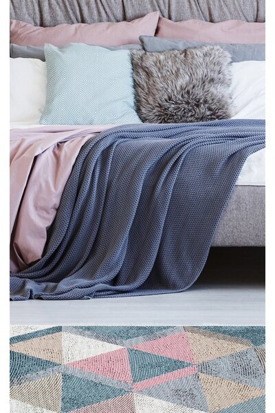Eko Halı ARYA AR 10 BLUE PINK Yıkanabilir Çift Taraflı Modern Desenli Dokuma ...