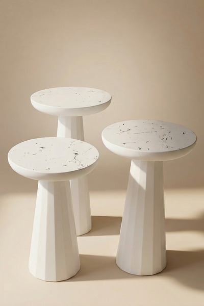 hedefixtoys Beyaz Mermer Desenli Modern Ahşap Mantar Yan Sehpa – 3’lü Dekorat...