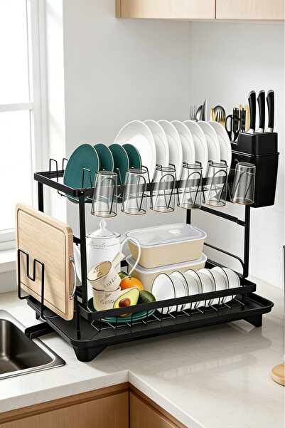 Generic Double Tier Dish Drying Rack, Kitchen Dish Drainer with Swivel Drain ...