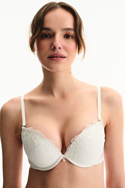 Penti Off-White Super Push up Supported Embroidered Bra