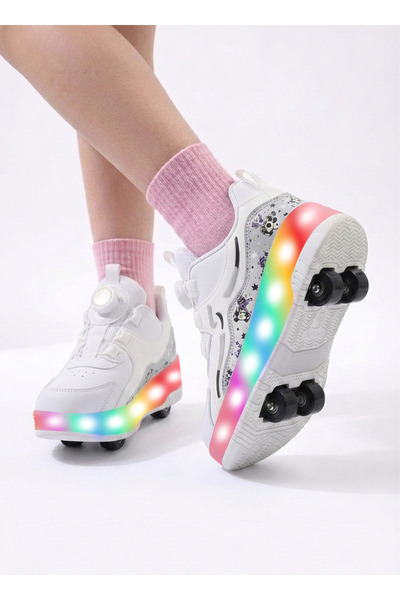 ROCKY SPORT Çocuk Patenli Işıklı Tekerlekli Spor Ayakkabı & Rahat Beyaz Kayka...