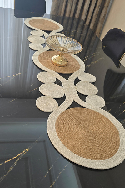 KAAN HOME Dekoratif Örgülü 35x100 cm Runner Şık Masa Orta Sehpa Üstü Dekorati...