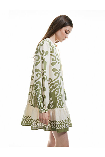 Koton Rochie de plajă din țesătură de viscoză, cu guler brodat, cu model etnic