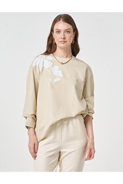 KYR Детальний принт В'язаний світшот Крем