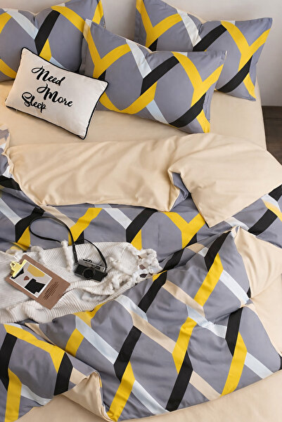 İQON Lastikli Çarşaflı Nevresim Takımı Tek Kişilik Diagonal