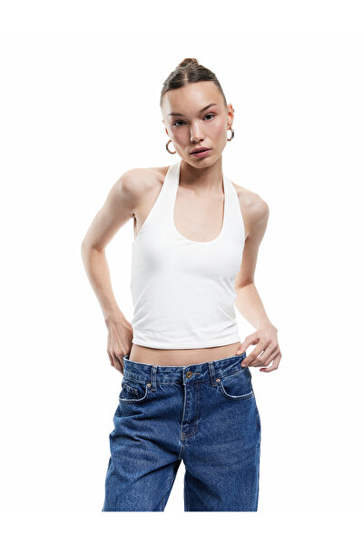 Koton Βαμβακερό λαιμόκοψη αμάνικο Crop Tank Top