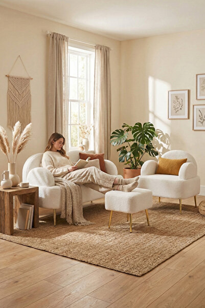 Zem Petra Çay Seti, Kırık Beyaz (1 ADET TEKLİ BERJER 1 ADET IKİLİ BERJER 1 AD...