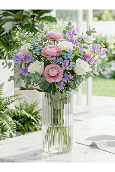 Blissra Tekli Borosilikat Mumluk, Vazo - Boy 18 Cm Çap 8 cm