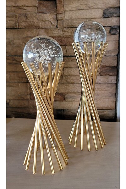 Genel Markalar Gold Kaplama Metal 2'li Set Salon Burgu Model Kristal Cam Topl...