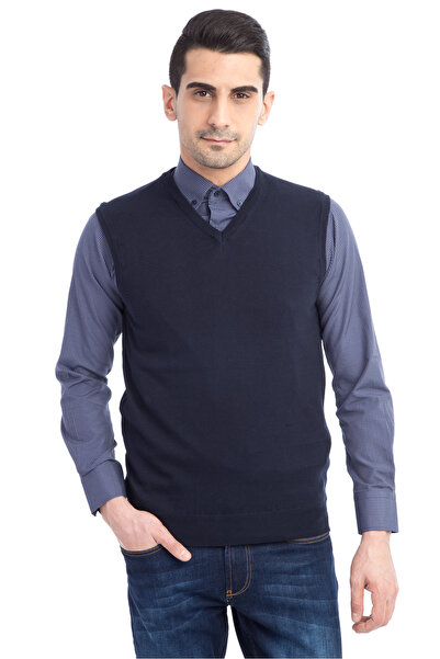 Kiğılı V Yaka Slim Fit Dar Kesim Pamuk Süveter