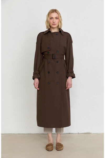 Fatma Atasoy Apoletli Acı Kahve Oversize Trençkot