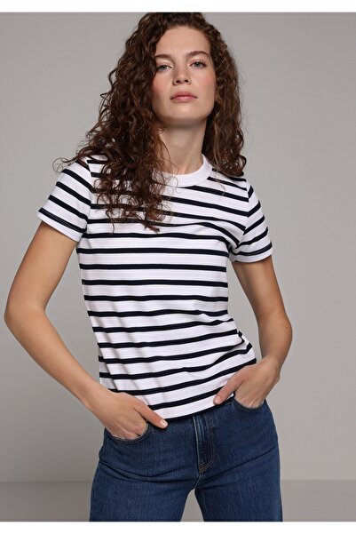 Colin's Tricou cu mânecă scurtă, albastru bleumarin, cu dungi, cu gât rotund