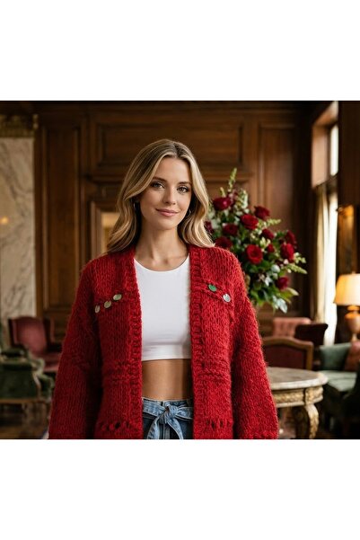 Tanem Çarşı Women's Trendy Hand-Knitted Sequined Cardigan – Oversize Loose Fit