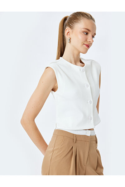 Koton Μπλούζα με κουμπιά αμάνικη λαιμόκοψη από βισκόζη