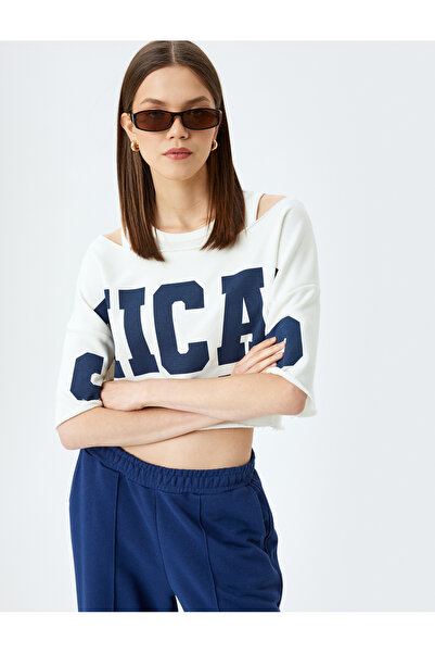 Koton Μπλουζάκι με κοντό μανίκι με λαιμόκοψη με στάμπα κολλεγίου