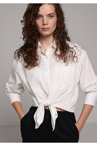 Colin's Boyfriend Fit Shirt Neck Plain Women's White Long Sleeve Shirt