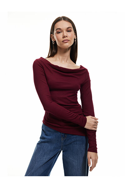 Koton Μπλουζάκι από βισκόζη ασύμμετρο μακρυμάνικο με λεπτή εφαρμογή με γιακά