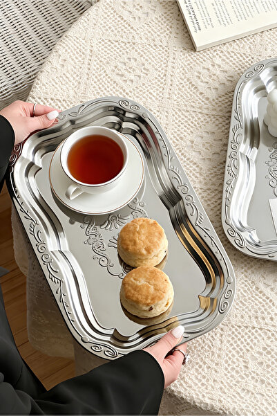 Generic Vintage Palace Style Stainless Steel Tray 2pcs, Relief Design, Coffee...