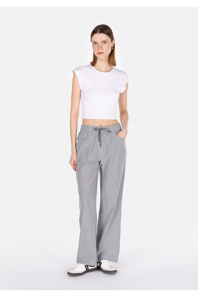 Colin's Pantaloni antracit pentru femei, cu talie înaltă, cu picioare largi