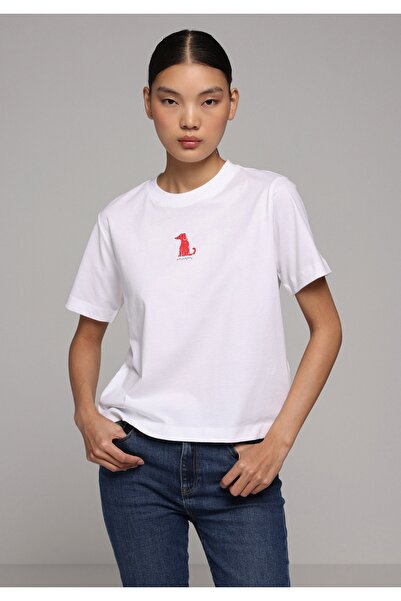 Colin's Boxy Fit Round Neck Printed Women's White Short Sleeve T-Shirt