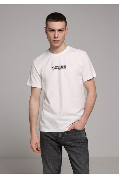 Colin's Tricou alb cu mânecă scurtă pentru bărbați, cu gât rotund, cu croială...