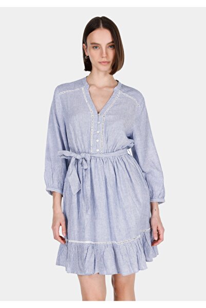 Colin's Regular Fit Striped Women's Blue ¾ Sleeve Dress