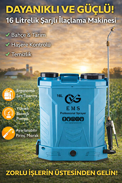 ÖVG EMS 16 Lt Şarjlı Akülü Professional Sırt Tipi İlaçlama Pompası Makinası (...