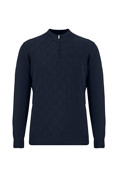 Abdullah Kiğılı Half Turtleneck Regular Fit Zippered Patterned Cotton Pack Ca...