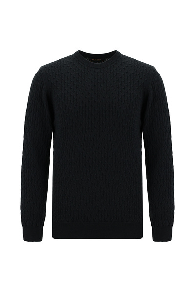 Abdullah Kiğılı Crew Neck Slim Fit Slim Fit Patterned Cotton Cashmere Knitwea...