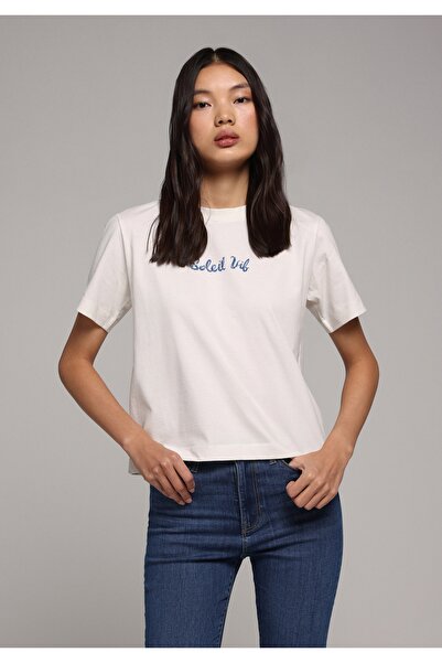 Colin's Boxy Fit Round Neck Printed Women's White Short Sleeve T-Shirt