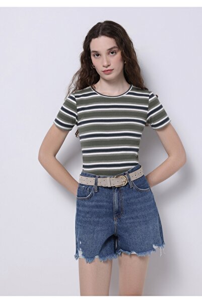 Colin's Сліп-фіт круглий комір смугастий жіночий зелений короткий рукав футболка