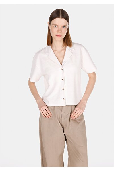 Colin's Regular Fit Polo Yaka Jakarlı Kadın Beyaz Kısa Kol Tişört
