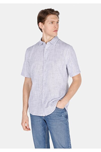 Colin's قميص ذو قصة عادية برقبة قطن لو دايت، قميص رجالي أزرق بأكمام طويلة