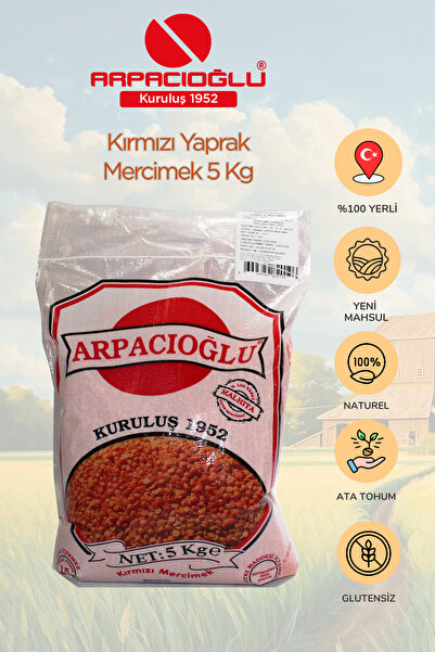 Arpacıoğlu %100 Yerli Türk Malı Kırmızı Yaprak Mercimek 5kg (naturel)