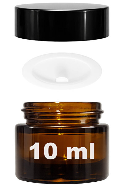 Afracam 10 ml Cam Kavanoz Amber 10 cc Mini Krem Kavanozu Siyah Kapaklı Kahver...