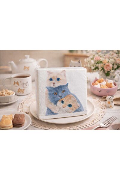 CKM silikon 2 Paket Kedi Baskılı Kağıt Peçete 20'li