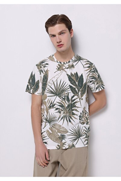 Colin's تي شيرت رجالي أخضر اللون بأكمام قصيرة وياقة دائرية ومطبوع ومطبوع