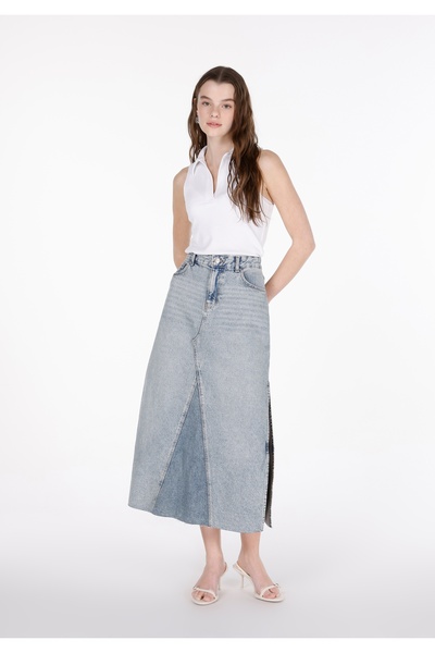 Colin's تنورة زرقاء نسائية بسحاب مستقيمة بقصة ضيقة