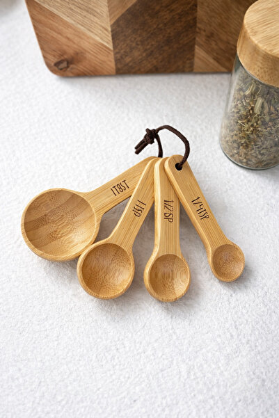 LEONEV Set of 4 Bamboo Measuring Spoons
