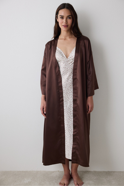 Penti Lilah Satin Brown Dressing Gown