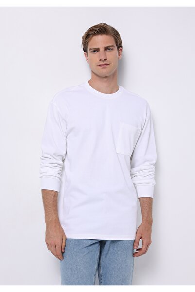 Colin's Tricou alb cu mânecă lungă pentru bărbați, cu gât rotund, confortabil