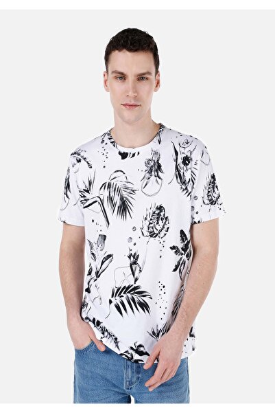 Colin's Tricou alb cu mânecă scurtă cu imprimeu cu decolteu rotund pentru băr...